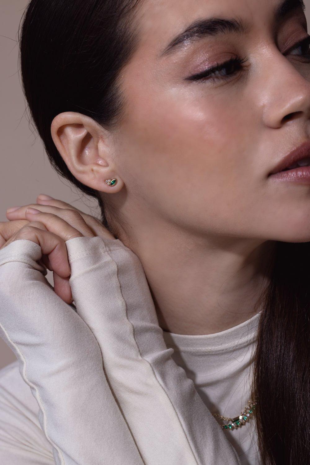 ZOE CHICCO-Emerald Diamond Trio Stud Earrings-YELLOW GOLD