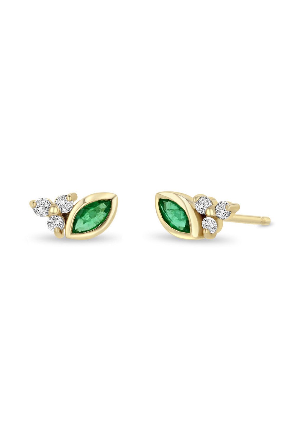 ZOE CHICCO-Emerald Diamond Trio Stud Earrings-YELLOW GOLD