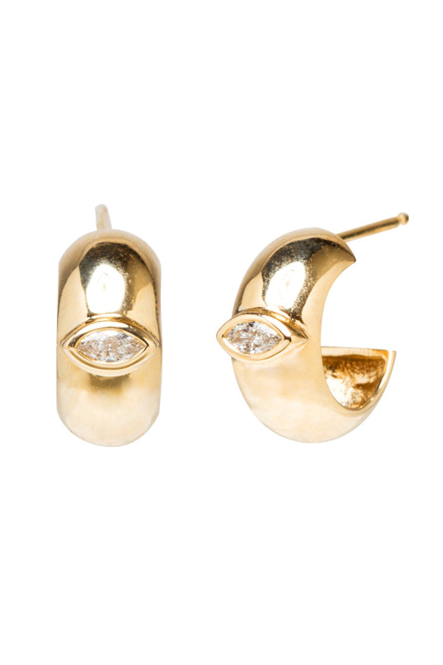 ZOE CHICCO-Marquise Diamond Chubby Huggie Hoops-YELLOW GOLD