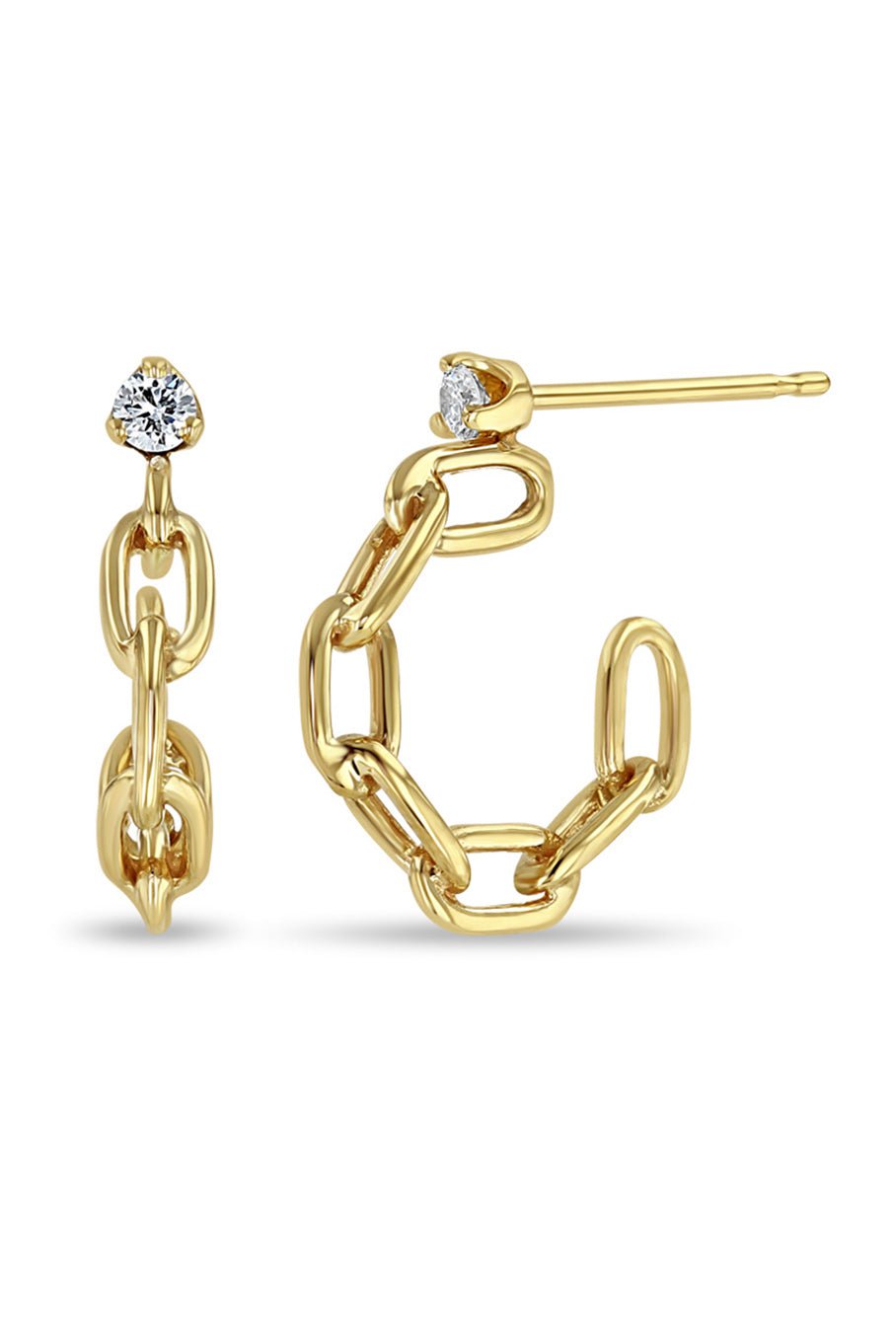 ZOE CHICCO-Oval Link Diamond Huggies-YELLOW GOLD