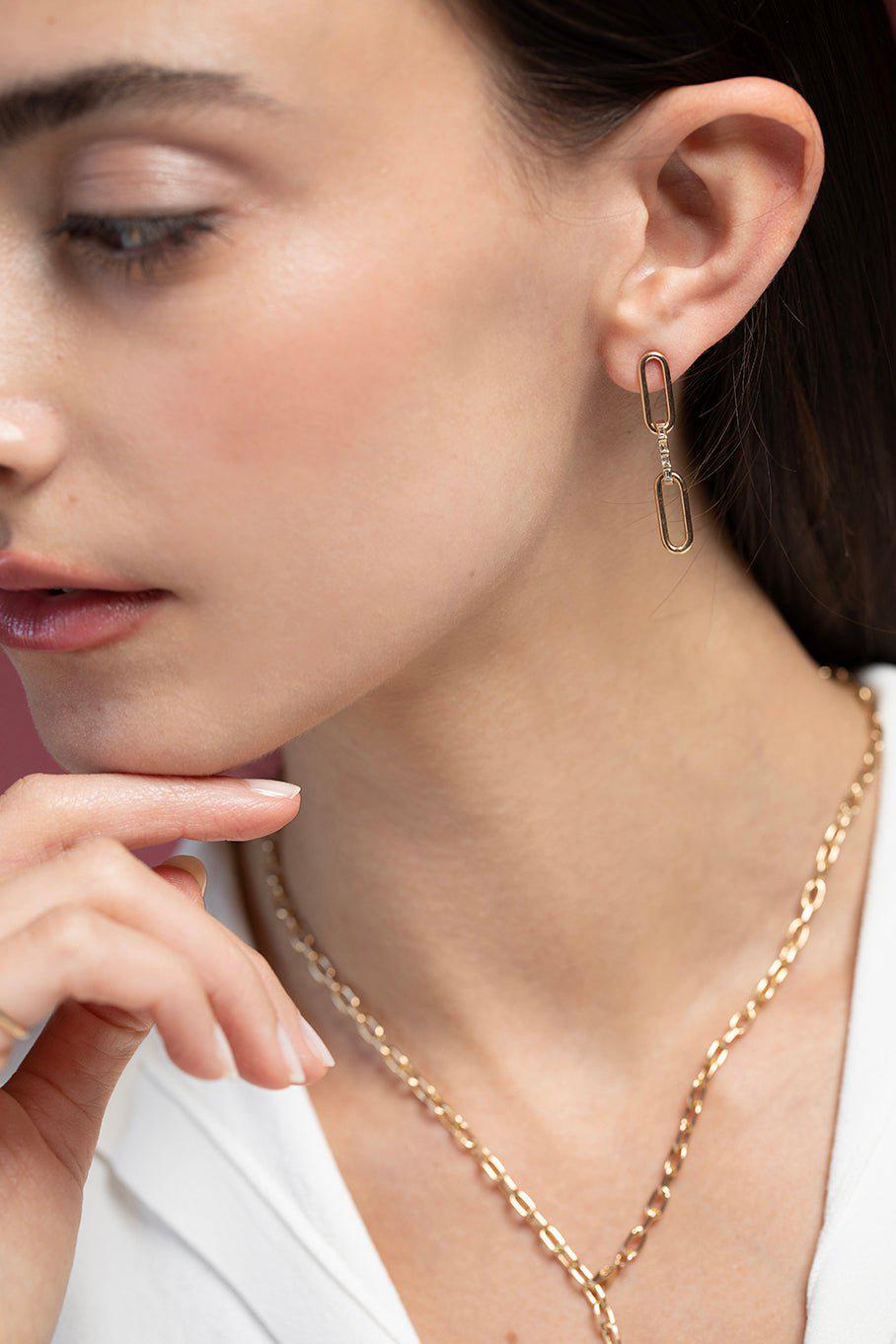 ZOE CHICCO-Paperclip Diamond Drop Earrings - Large-YELLOW GOLD