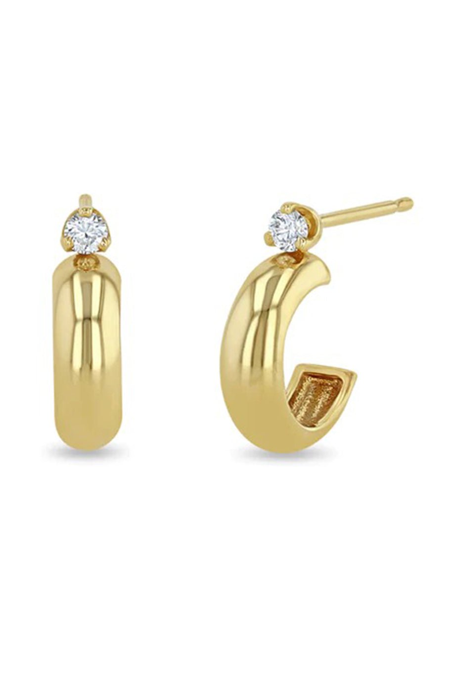 ZOE CHICCO-Prong Diamond Chubby Huggie Hoops-YELLOW GOLD