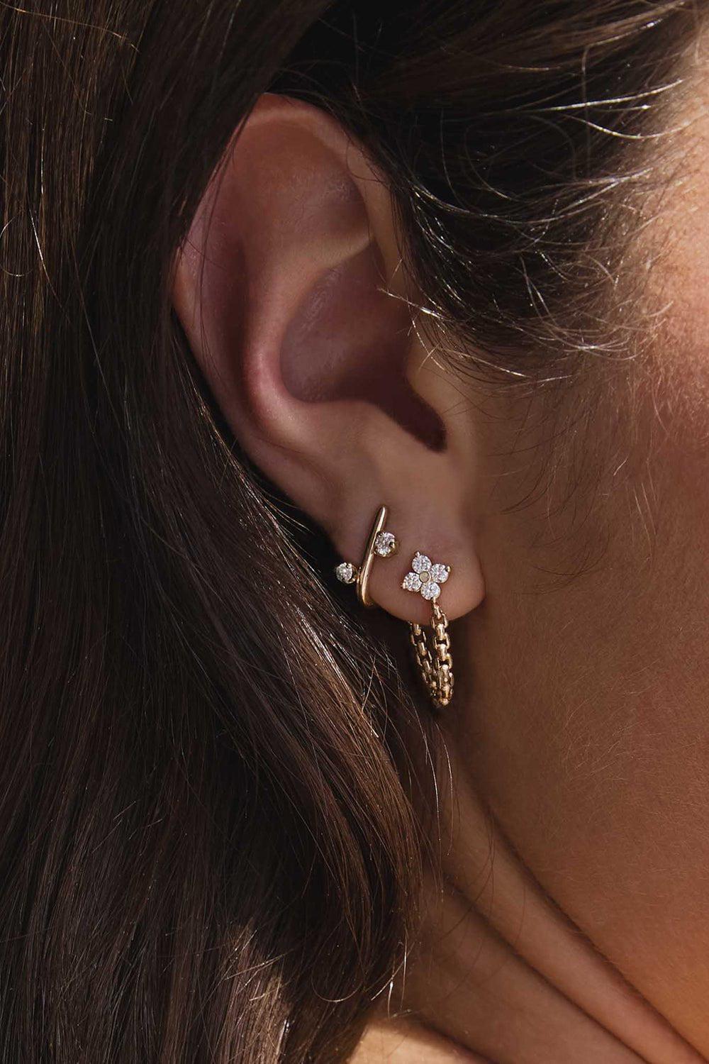 ZOE CHICCO-Prong Diamond Quad Box Chain Huggie Earrings-YELLOW GOLD