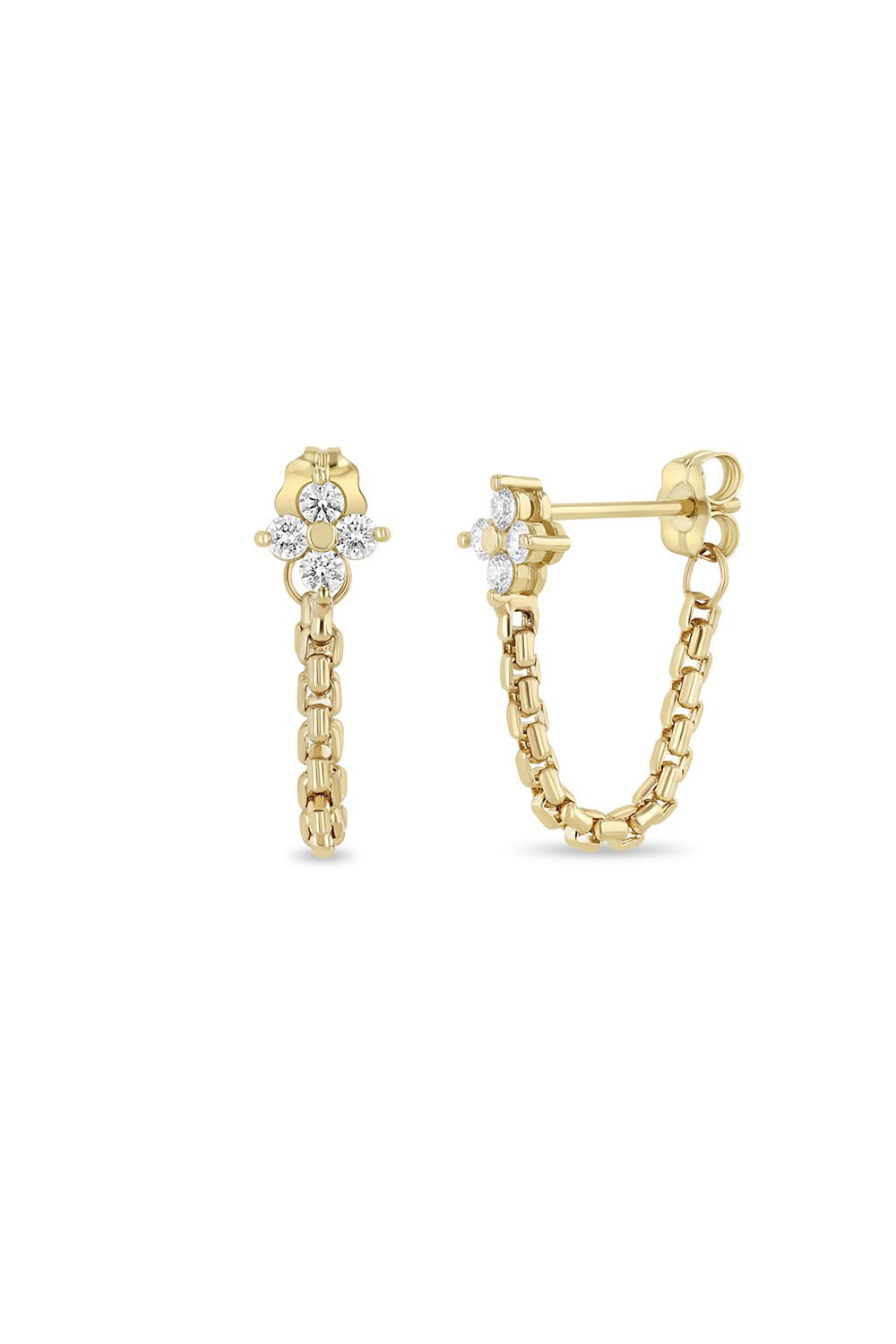 ZOE CHICCO-Prong Diamond Quad Box Chain Huggie Earrings-YELLOW GOLD