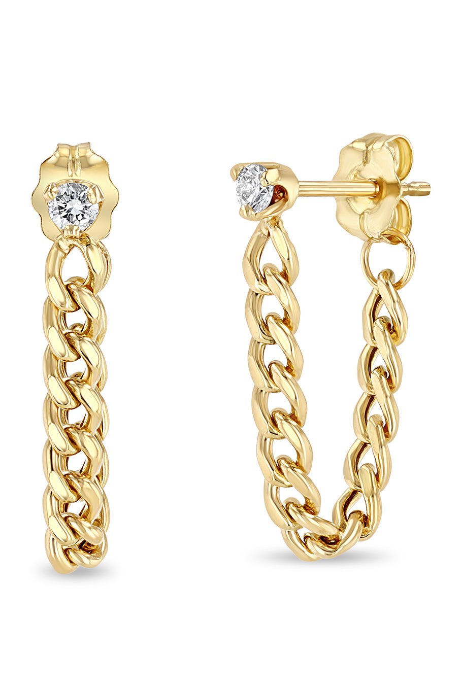 ZOE CHICCO-Small Curb Chain Huggie Earrings-YELLOW GOLD