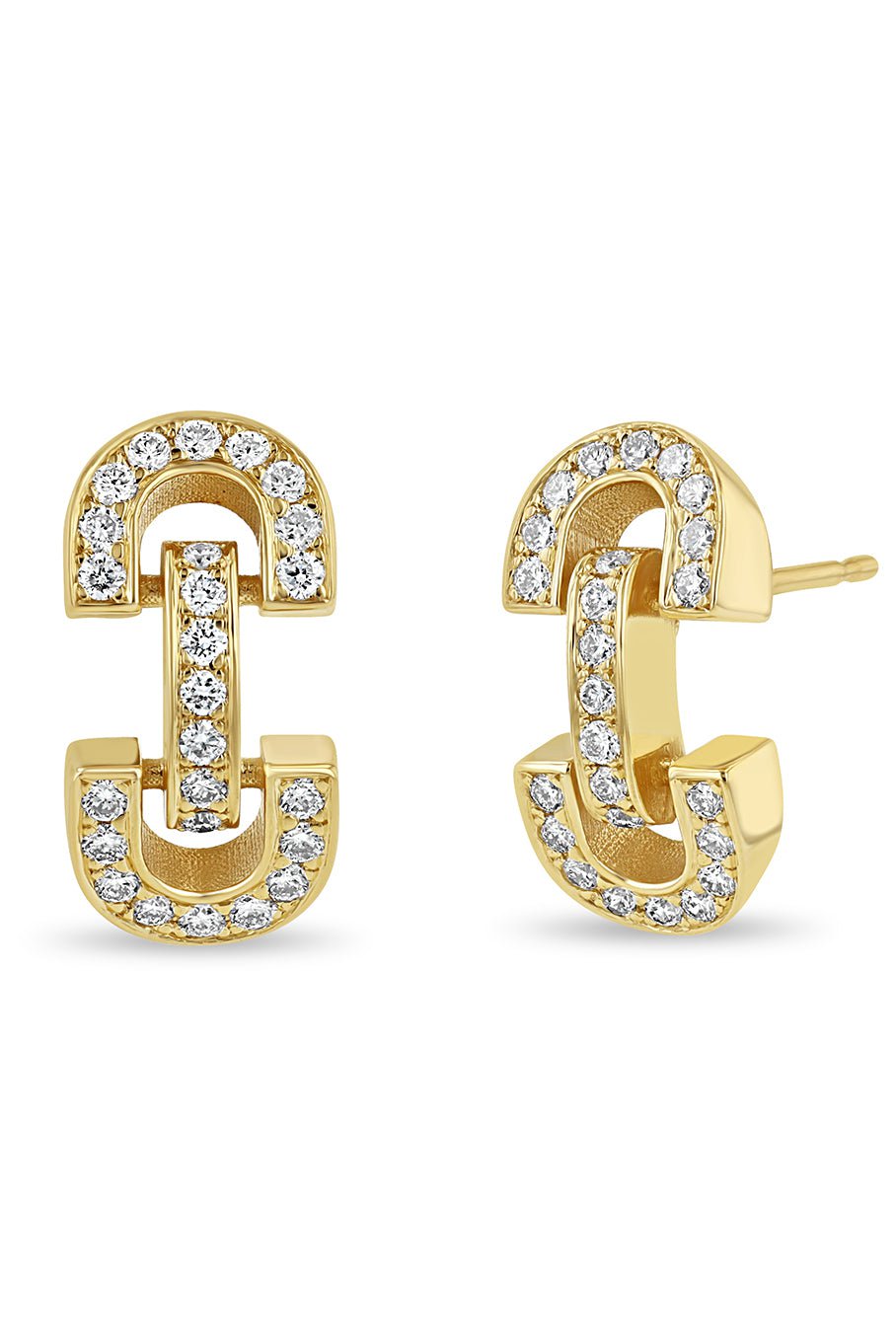 ZOE CHICCO-Vintage Link Diamond Horsebit Studs-YELLOW GOLD