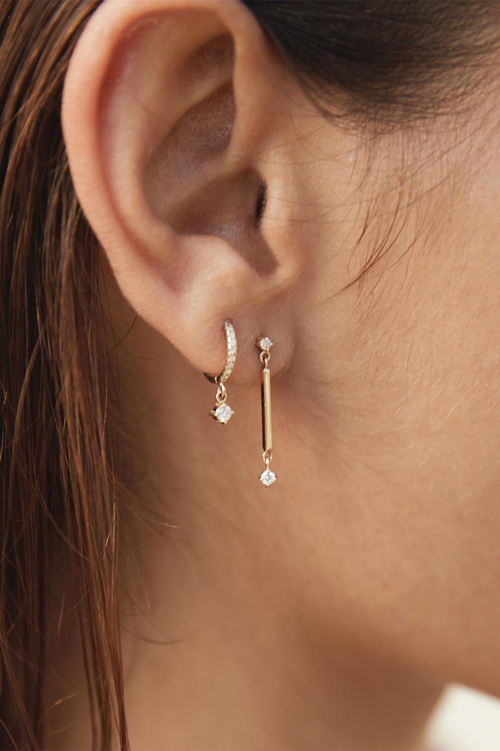 ZOE CHICCO-Two Prong Diamond Drop Earrings-YELLOW GOLD