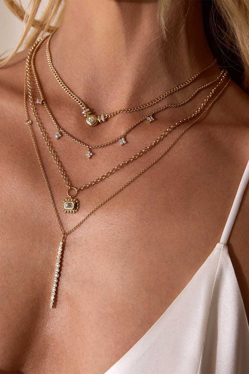 Diamond Dangling Station Box Chain Necklace-YELLOW GOLD-16-18-JEWELRYFINE JEWELNECKLACE O-ZOE CHICCO