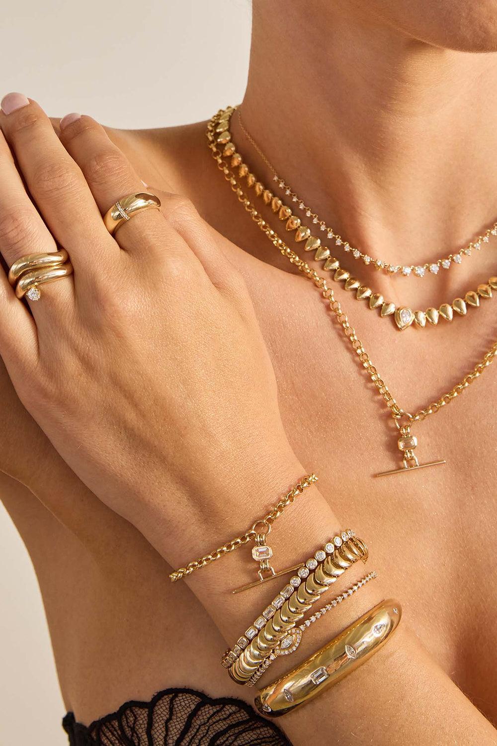 Diamond Faux Toggle Large Rolo Necklace-YELLOW GOLD-16-18-JEWELRYFINE JEWELNECKLACE O-ZOE CHICCO