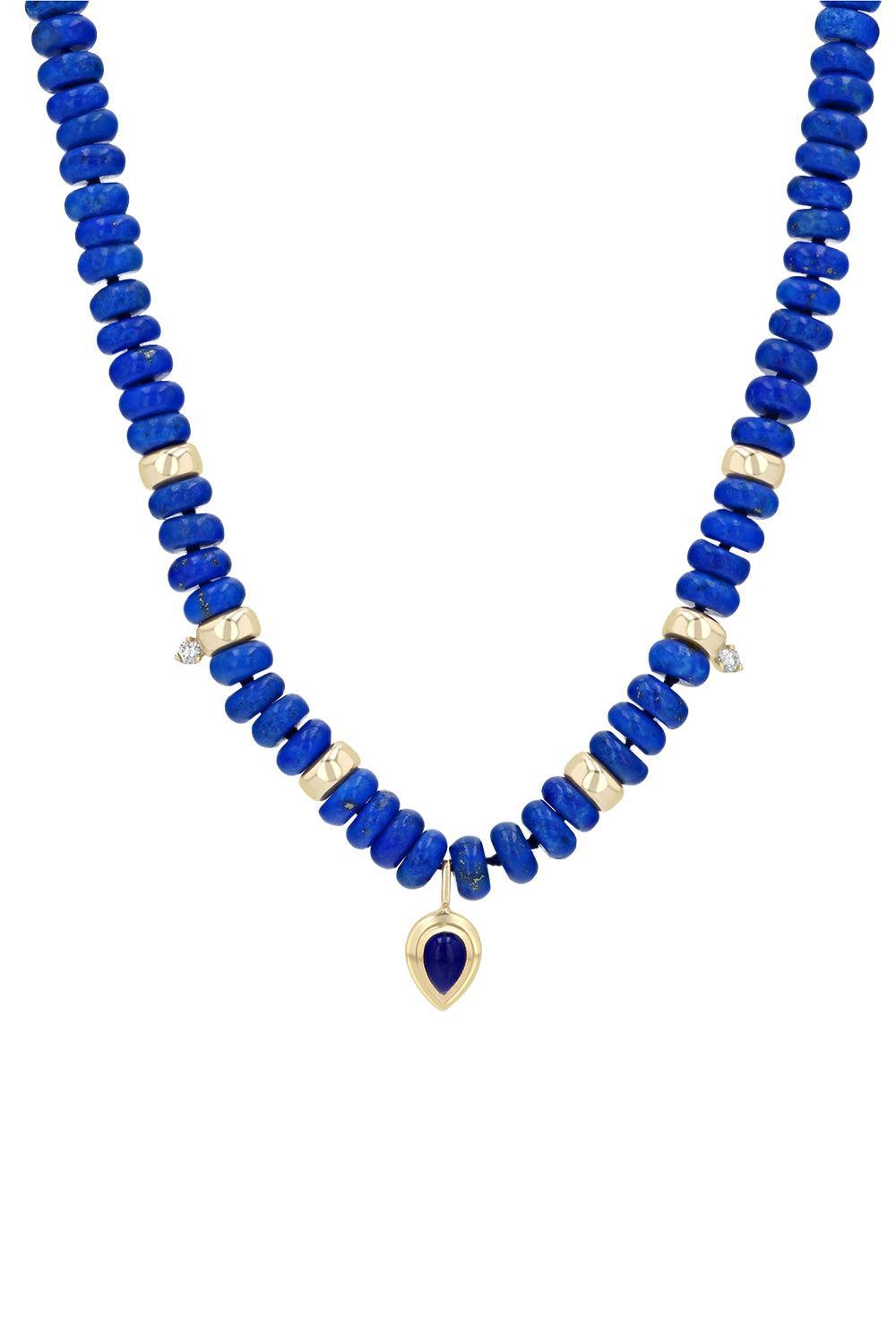 Diamond Lapis Two Prong Beaded Necklace-YELLOW GOLD-16-18-JEWELRYFINE JEWELNECKLACE O-ZOE CHICCO