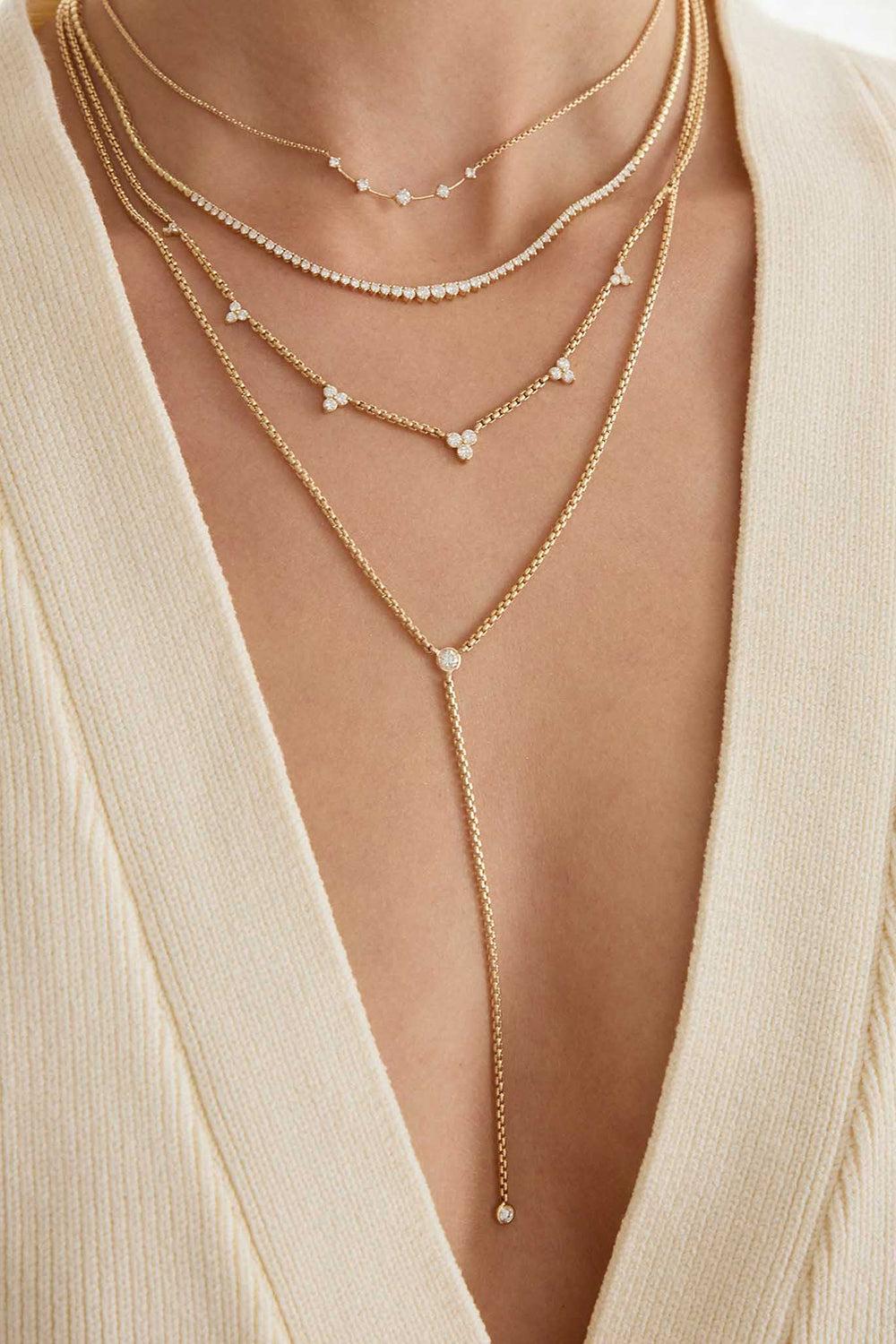 Diamond Small Trio Station Box Chain Chain Necklace-YELLOW GOLD-16-18-JEWELRYFINE JEWELNECKLACE O-ZOE CHICCO