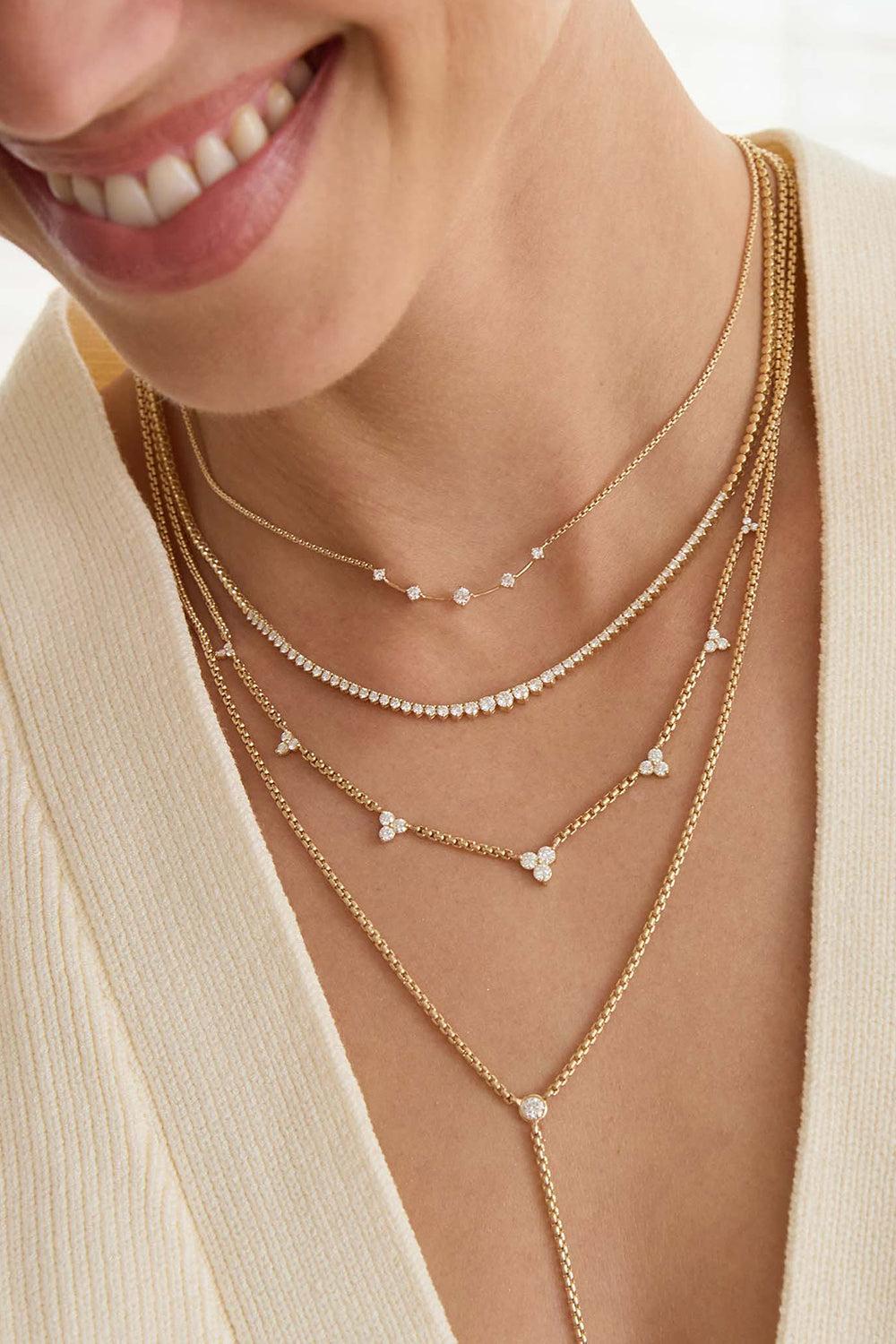 Diamond Small Trio Station Box Chain Chain Necklace | ZOE CHICCO