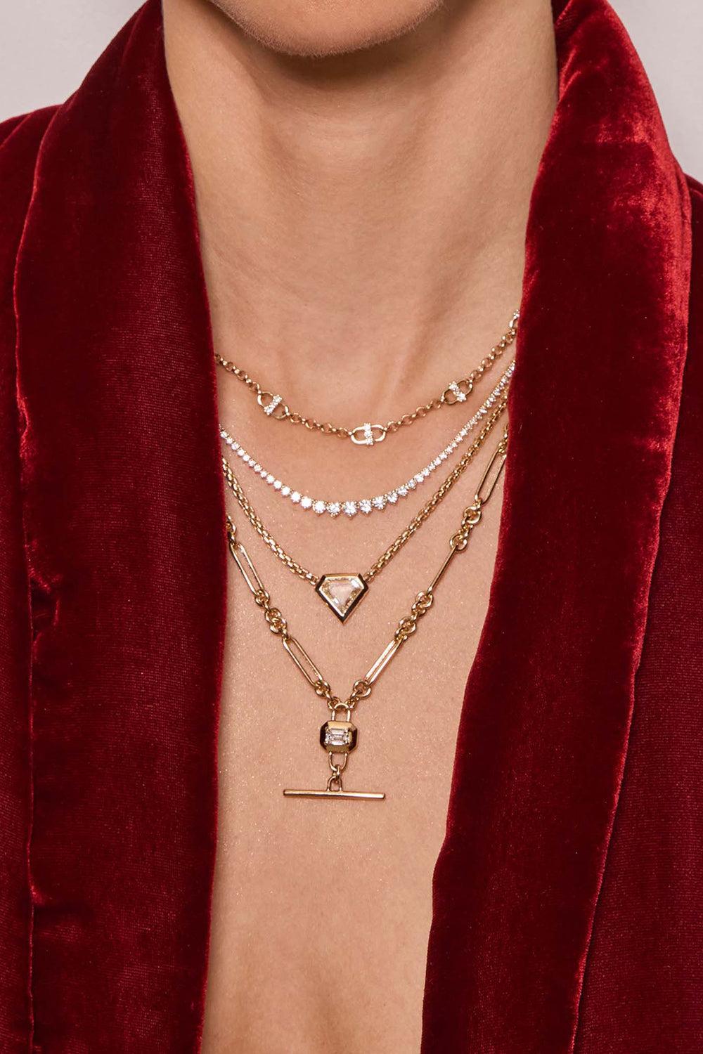 Diamond 3 Prong Tennis Necklace-YELLOW GOLD-16-JEWELRYFINE JEWELNECKLACE O-ZOE CHICCO