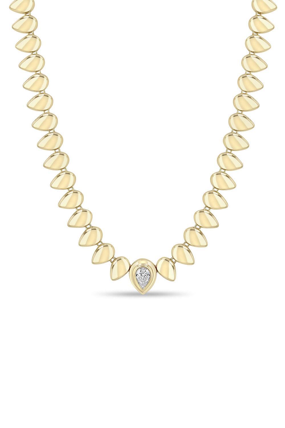 Diamond Bezel Teardrop Link Necklace-YELLOW GOLD-16-JEWELRYFINE JEWELNECKLACE O-ZOE CHICCO