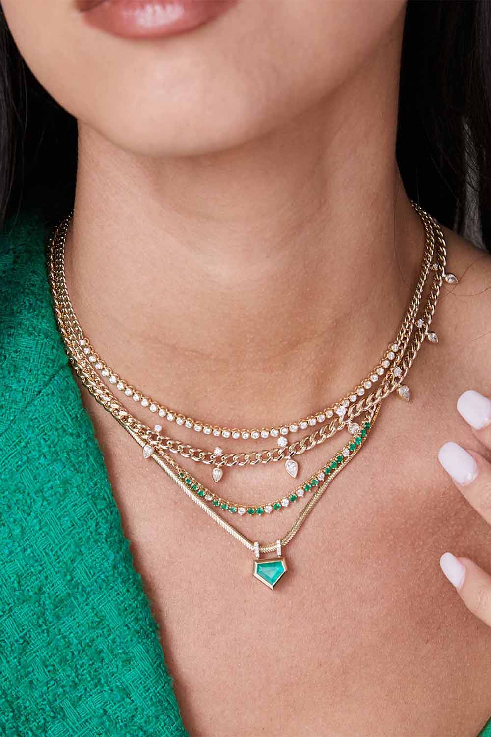 Diamond Hollow Curb Chain Necklace-YELLOW GOLD-16-JEWELRYFINE JEWELNECKLACE O-ZOE CHICCO