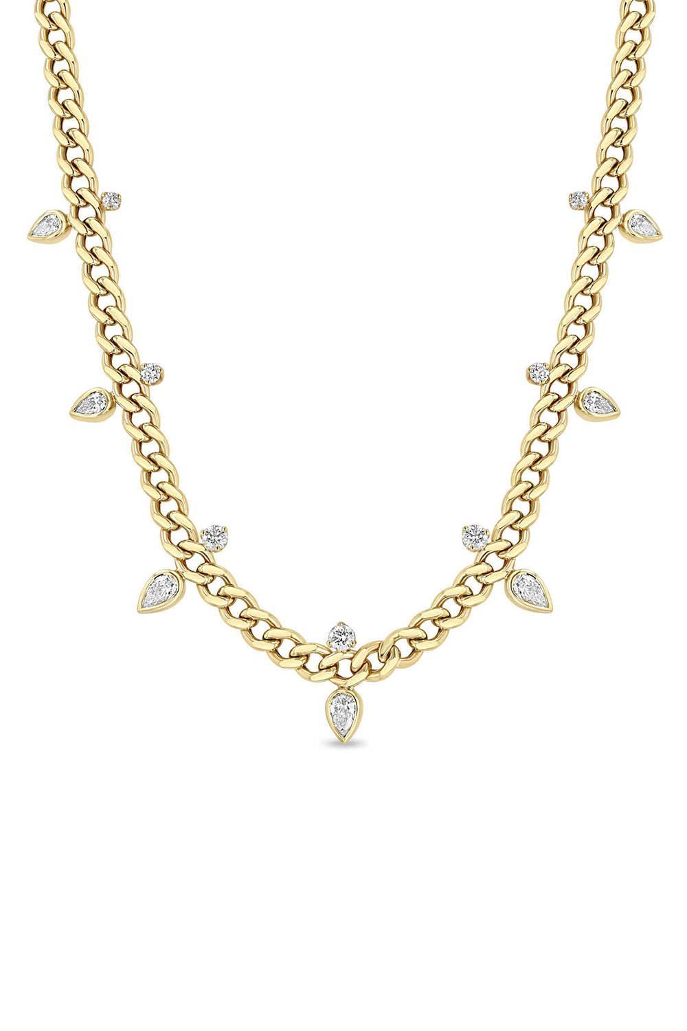 Diamond Hollow Curb Chain Necklace-YELLOW GOLD-16-JEWELRYFINE JEWELNECKLACE O-ZOE CHICCO