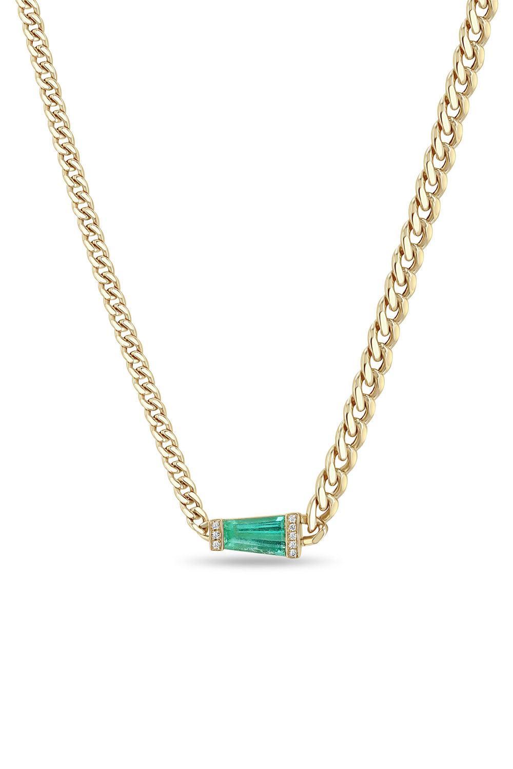 Emerald Diamond Curb Chain Necklace-YELLOW GOLD-16-JEWELRYFINE JEWELNECKLACE O-ZOE CHICCO