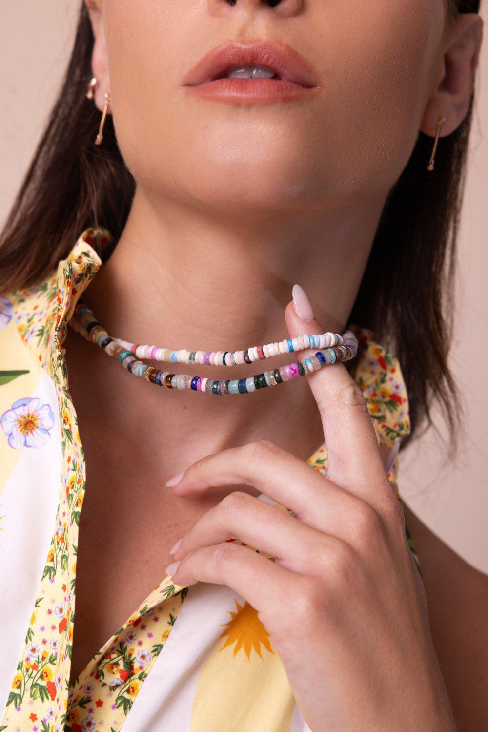 ZOE CHICCO-Light Tone Mixed Opal Bead Necklace-YELLOW GOLD