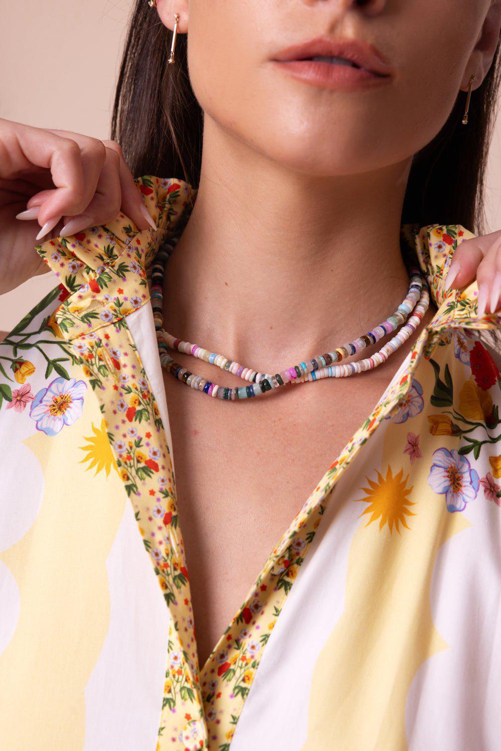 ZOE CHICCO-Light Tone Mixed Opal Bead Necklace-YELLOW GOLD