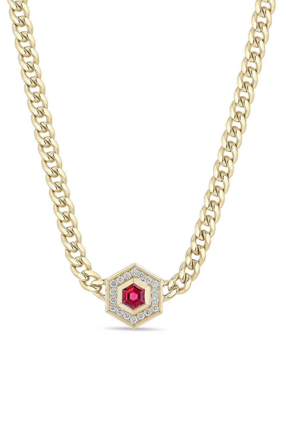 Pink Tourmaline Diamond Hexagon Pendant Necklace-YELLOW GOLD-16-JEWELRYFINE JEWELNECKLACE O-ZOE CHICCO