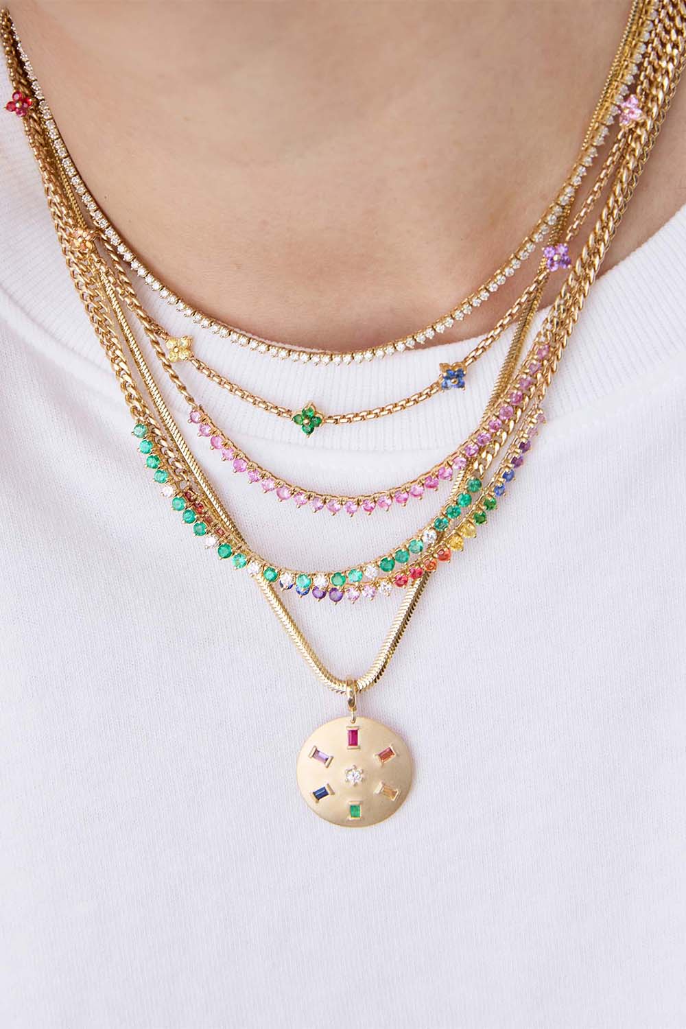 Rainbow Sapphire Quad Box Chain Necklace-YELLOW GOLD-16-JEWELRYFINE JEWELNECKLACE O-ZOE CHICCO