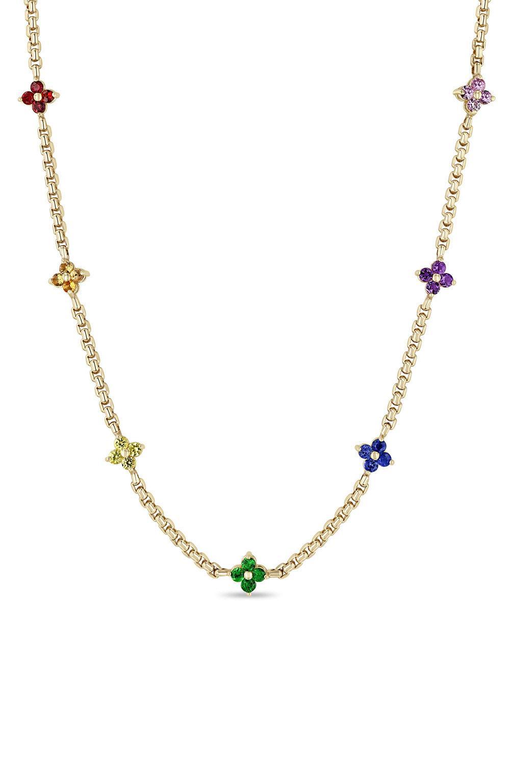 Rainbow Sapphire Quad Box Chain Necklace-YELLOW GOLD-16-JEWELRYFINE JEWELNECKLACE O-ZOE CHICCO