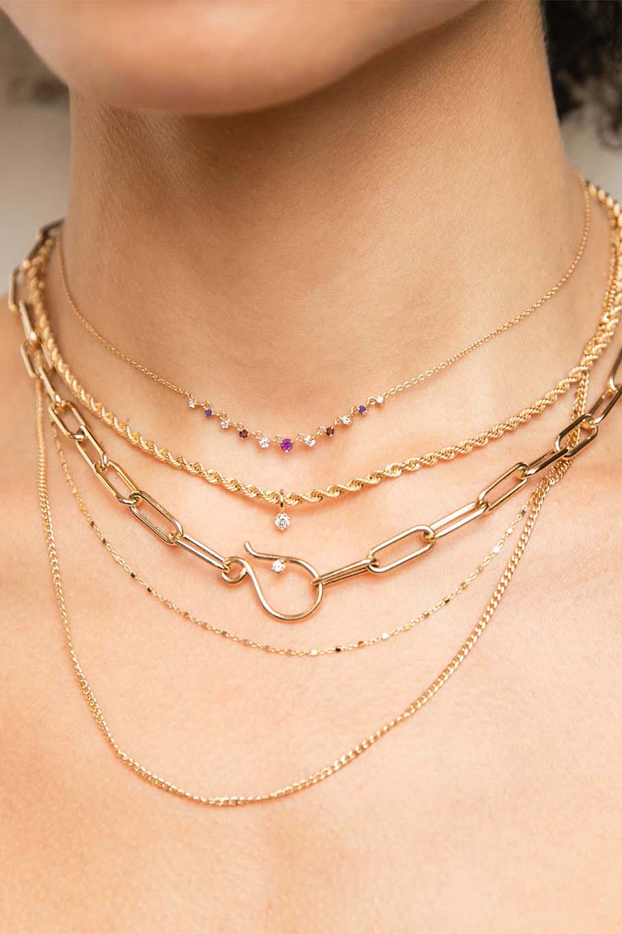 ZOE CHICCO-Tiny Cable Square Bead Chain-
