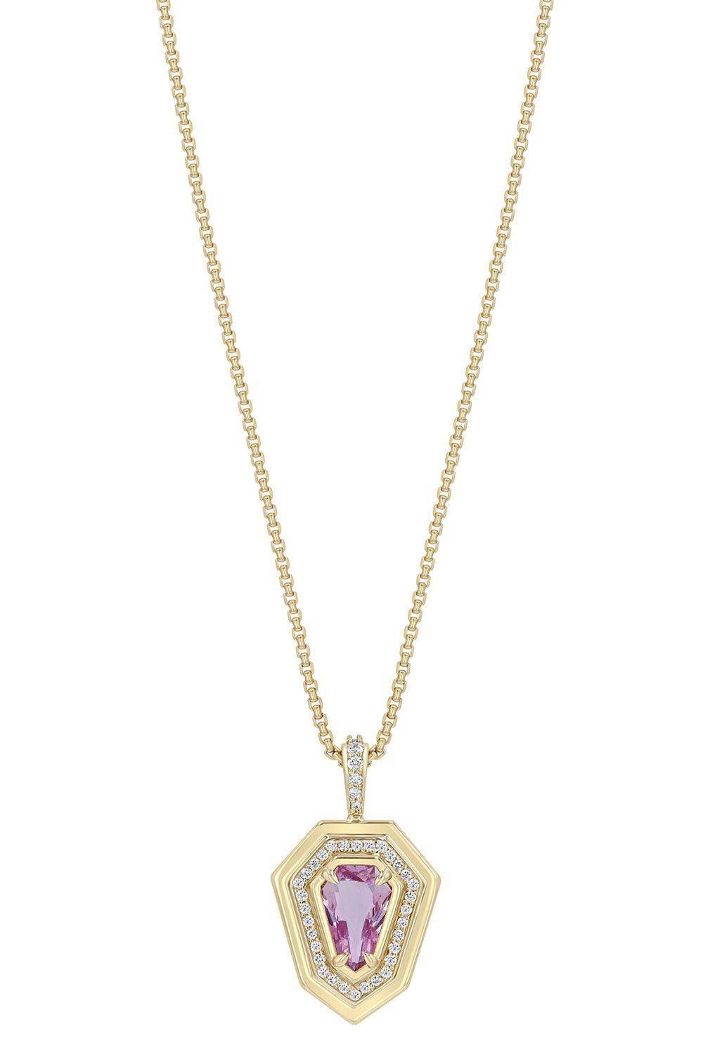  Pink Sapphire Diamond Shield Pendant Necklace-YELLOW GOLD-18-20-JEWELRYFINE JEWELNECKLACE O-ZOE CHICCO 
