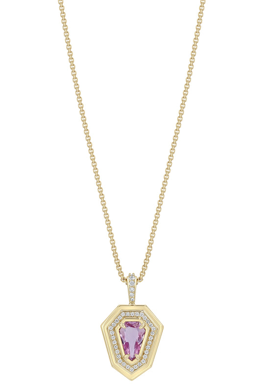 Pink Sapphire Diamond Shield Pendant Necklace-YELLOW GOLD-18-20-JEWELRYFINE JEWELNECKLACE O-ZOE CHICCO
