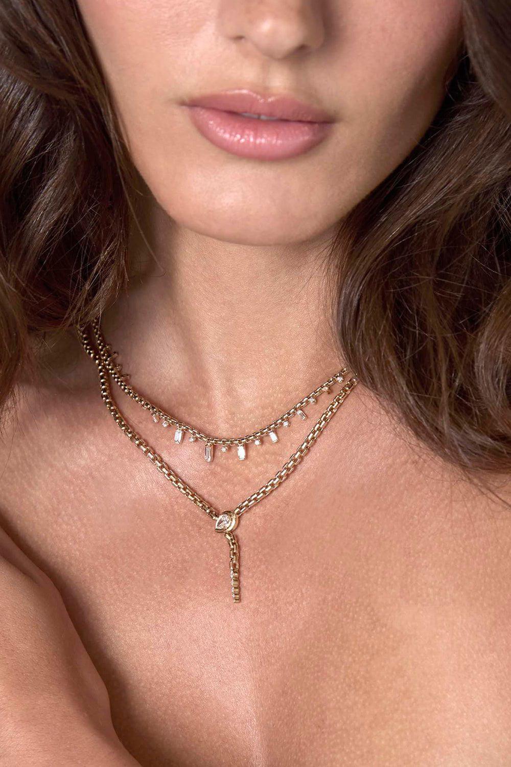 ZOE CHICCO-Alternating Diamond Medium Box Chain Necklace-YELLOW GOLD