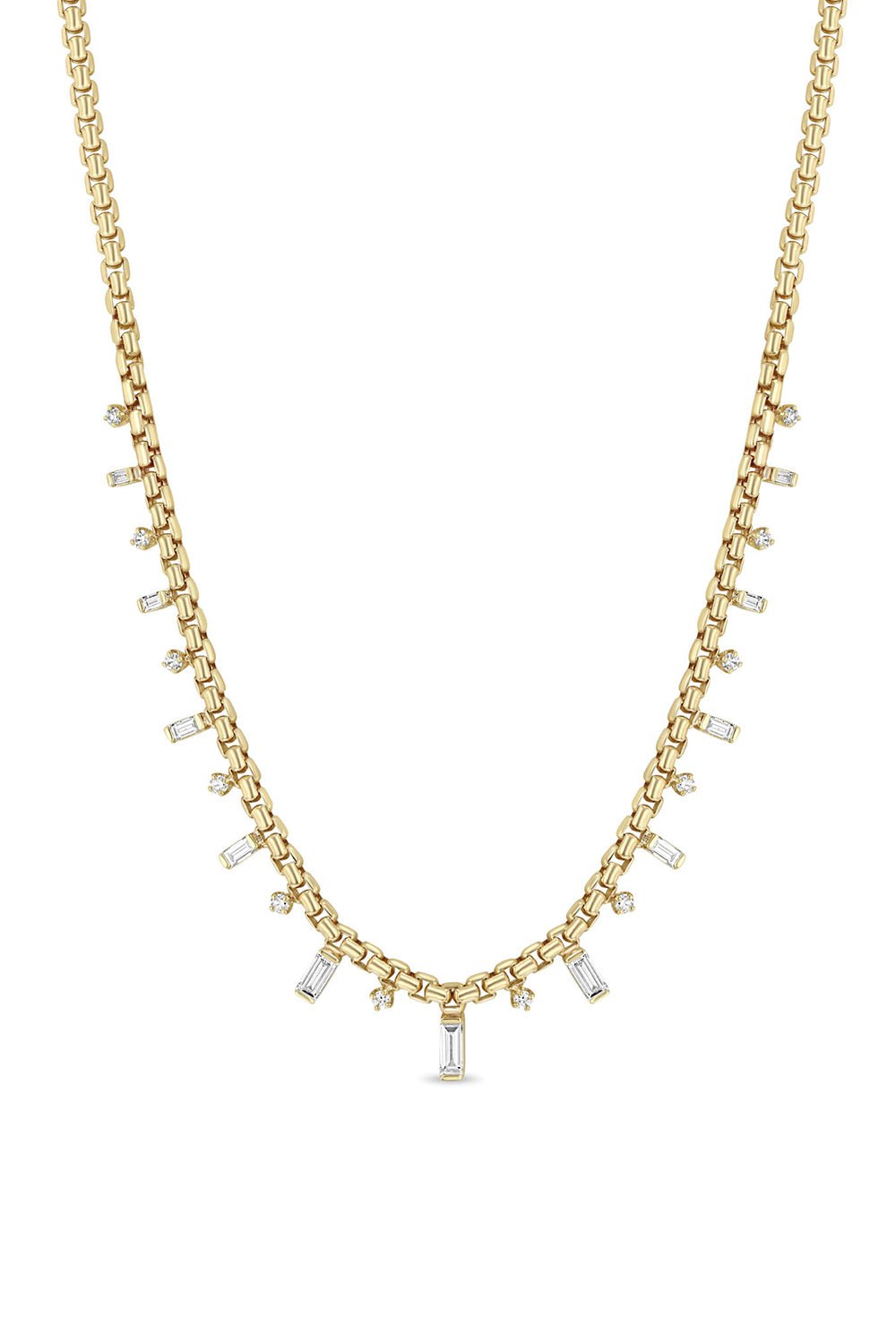 ZOE CHICCO-Alternating Diamond Medium Box Chain Necklace-YELLOW GOLD