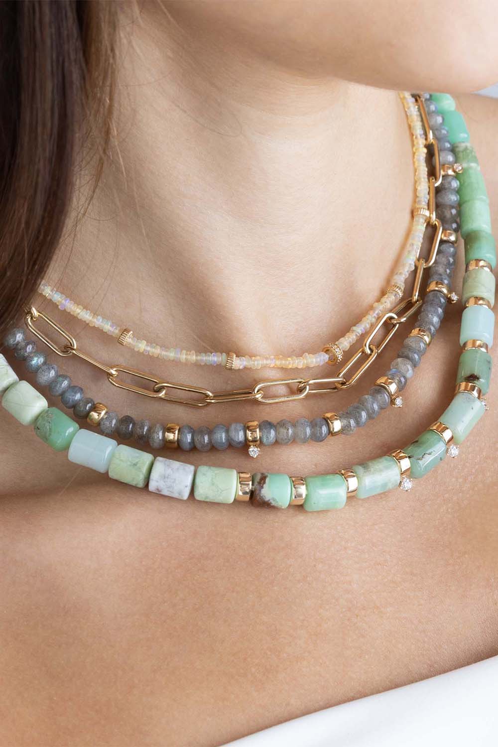 ZOE CHICCO-Diamond Chrysoprase Large Beaded Necklace-YELLOW GOLD