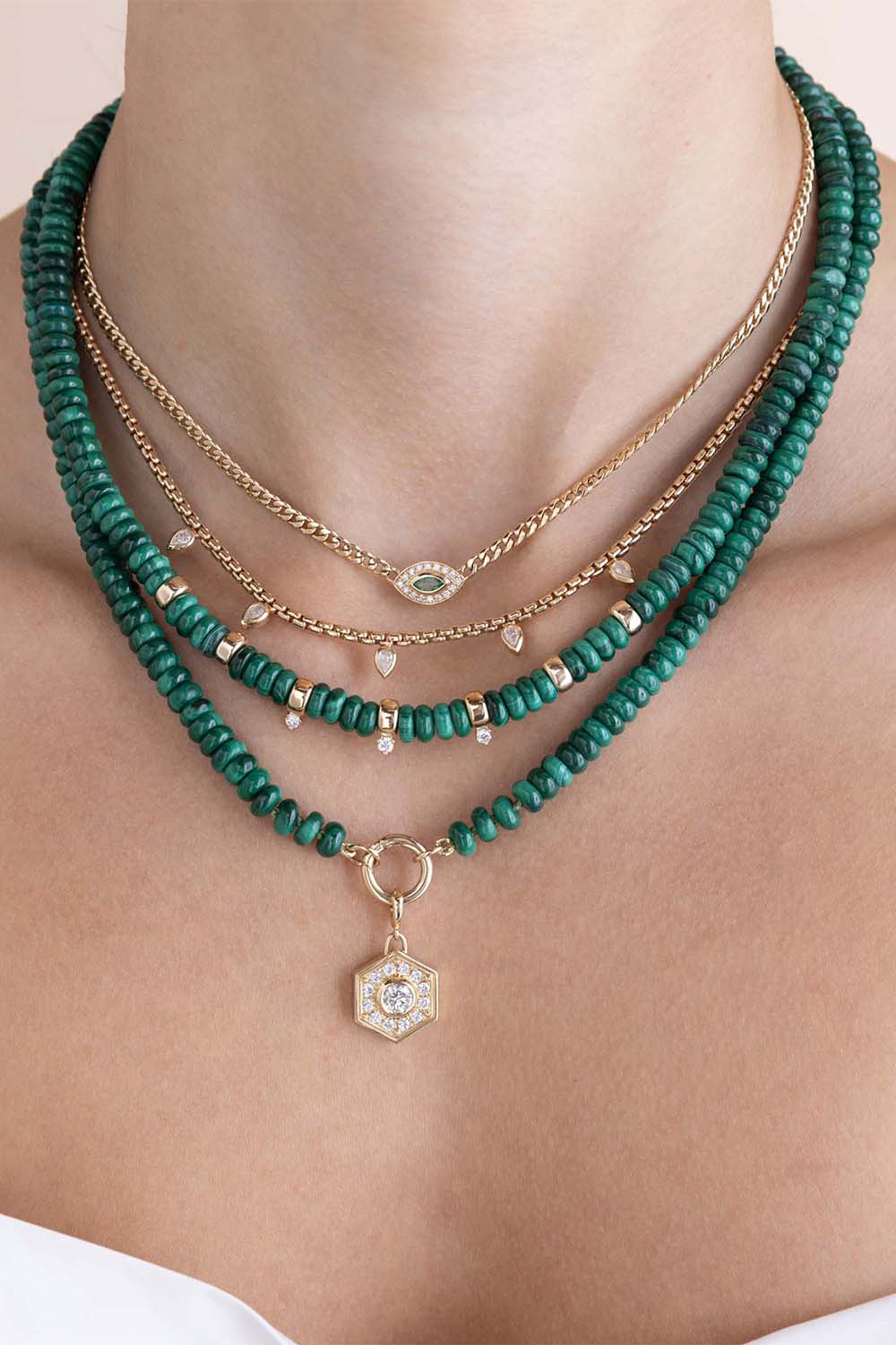 ZOE CHICCO-Diamond Malachite Beaded Necklace-YELLOW GOLD