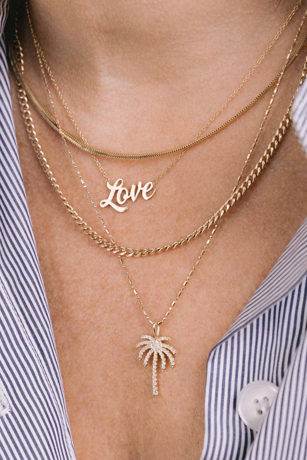 Diamond Palm Tree Pendant Necklace-YELLOW GOLD-18-JEWELRYFINE JEWELNECKLACE O-ZOE CHICCO