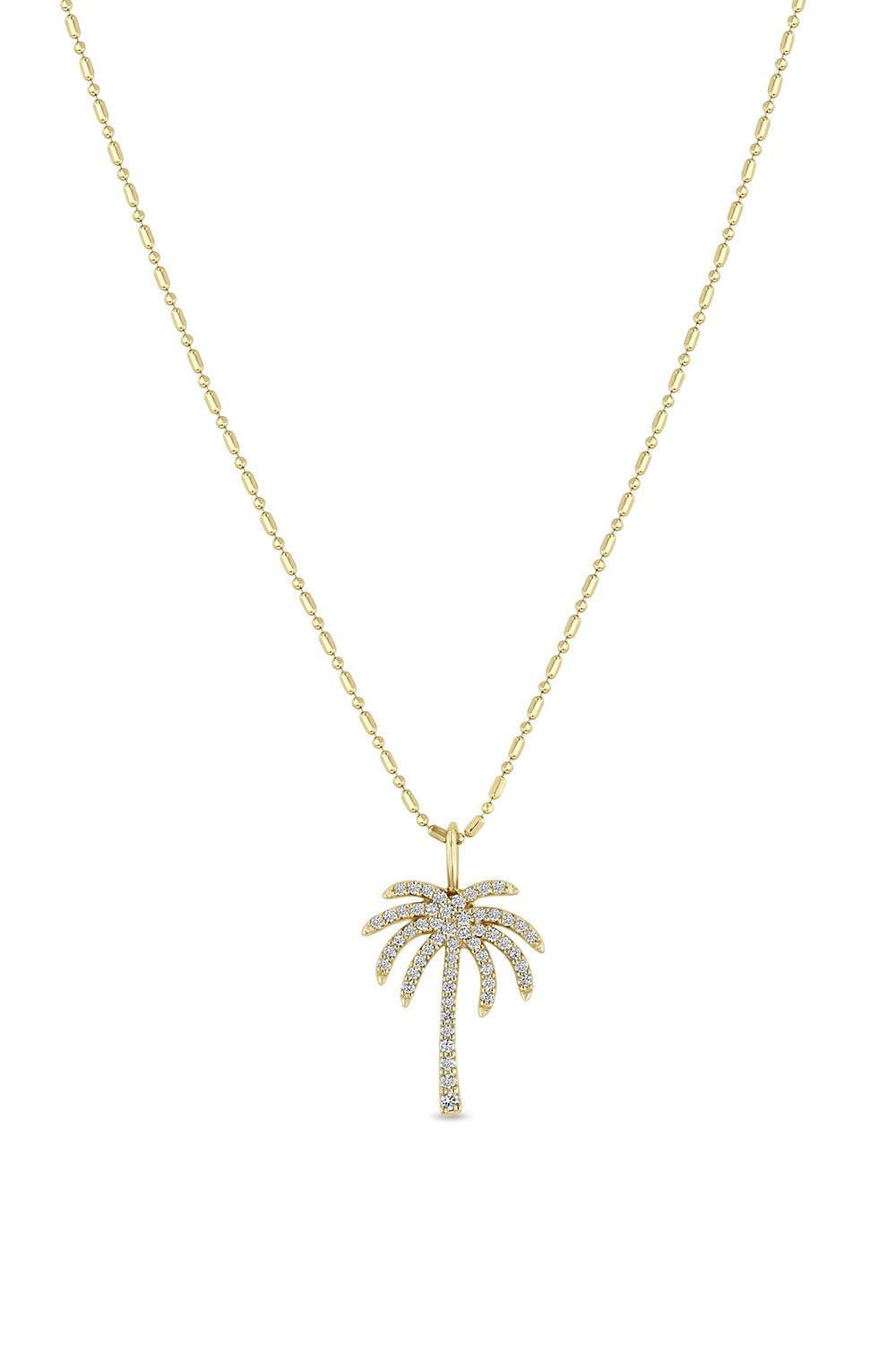 Diamond Palm Tree Pendant Necklace-YELLOW GOLD-18-JEWELRYFINE JEWELNECKLACE O-ZOE CHICCO
