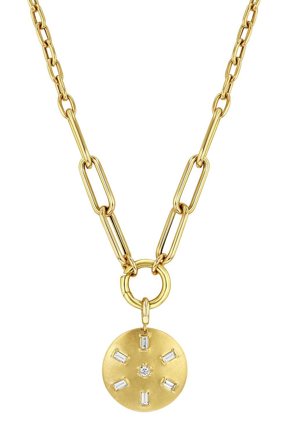 Baguette Diamond Rays Pendant Necklace-YELLOW GOLD-20-JEWELRYFINE JEWELNECKLACE O-ZOE CHICCO