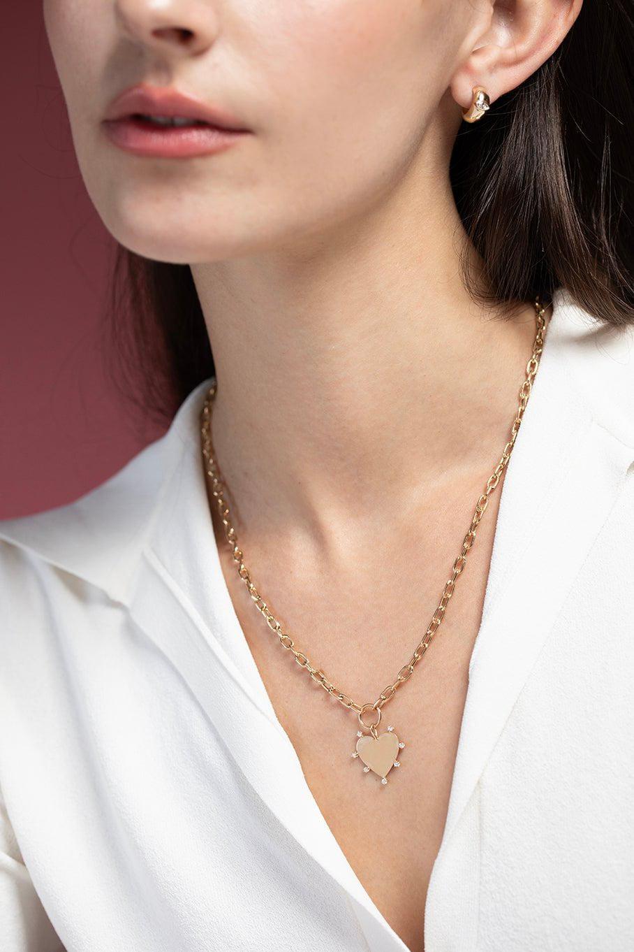 ZOE CHICCO-7 Prong Heart Pendant-YELLOW GOLD