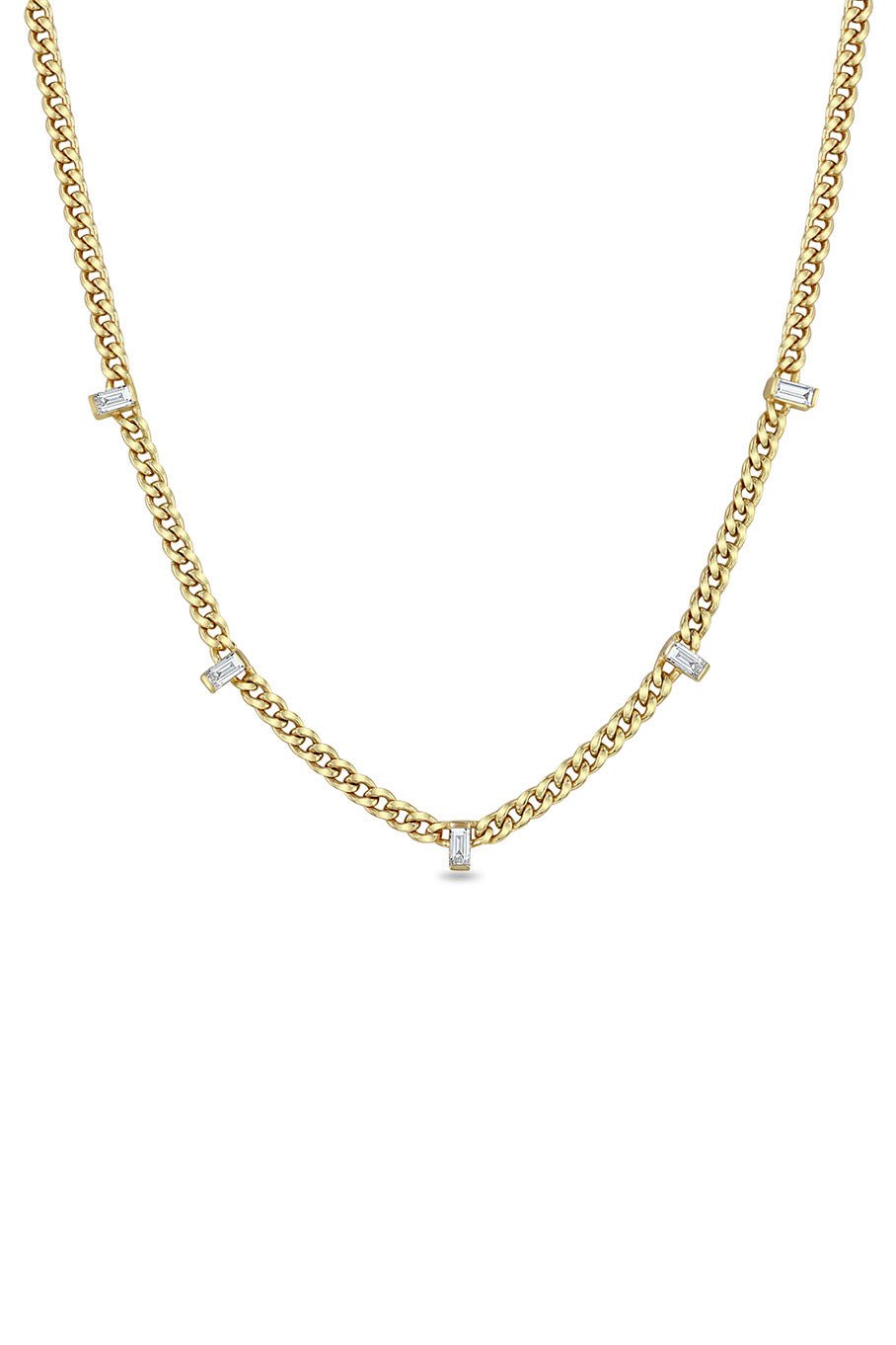 ZOE CHICCO-Curb Chain Baguette Diamond Necklace-YELLOW GOLD