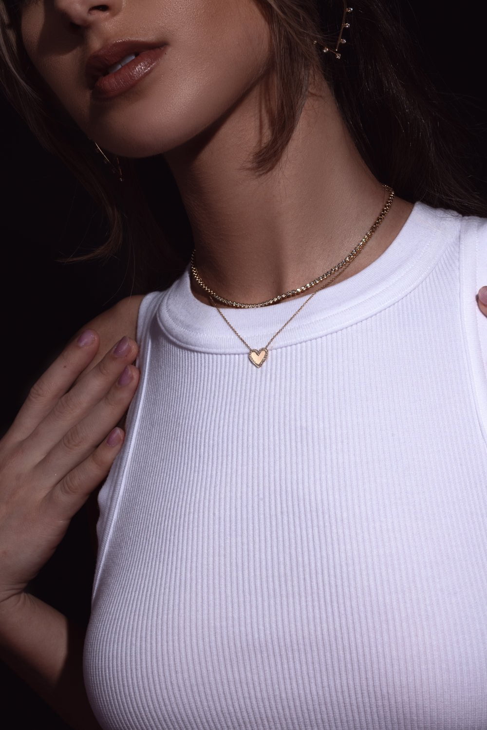 ZOE CHICCO-Diamond Border Heart Necklace-YELLOW GOLD