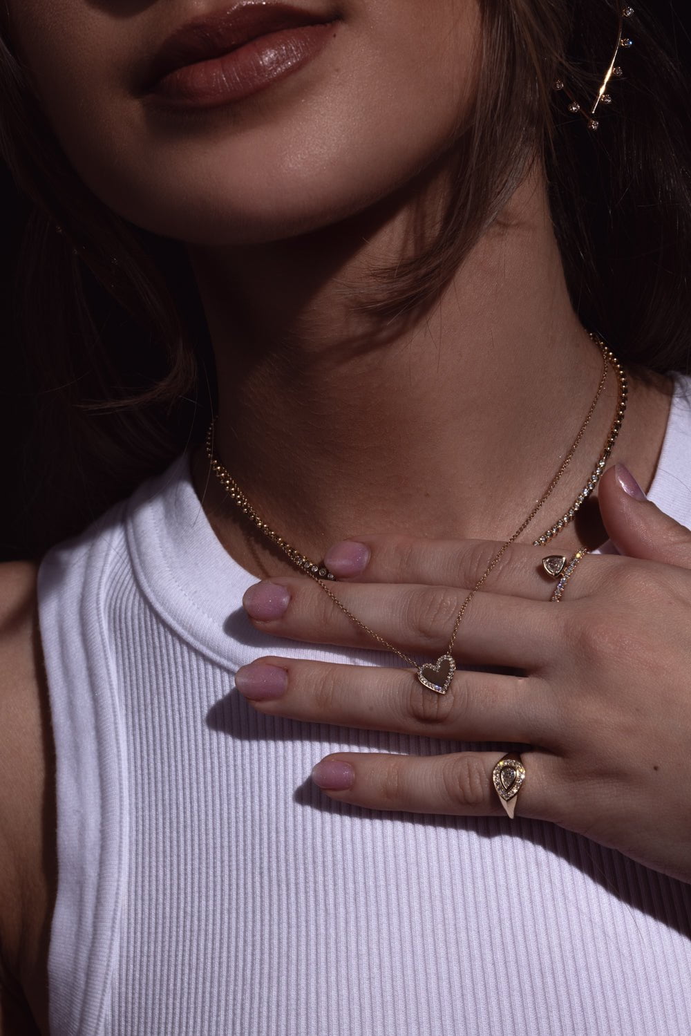 ZOE CHICCO-Diamond Border Heart Necklace-YELLOW GOLD