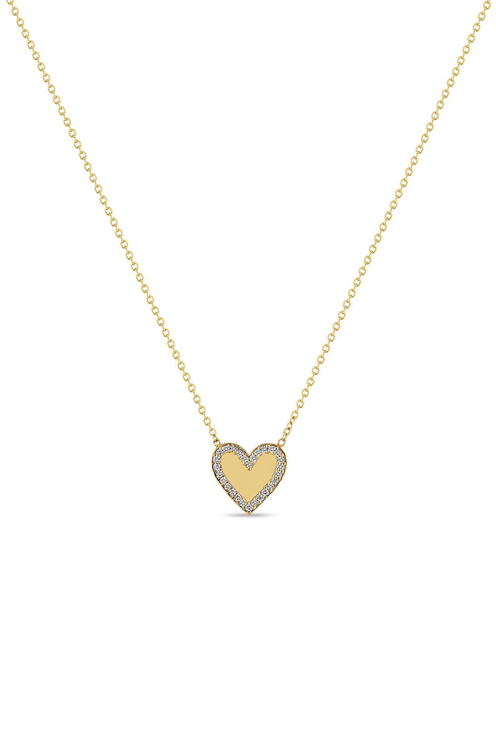 ZOE CHICCO-Diamond Border Heart Necklace-YELLOW GOLD