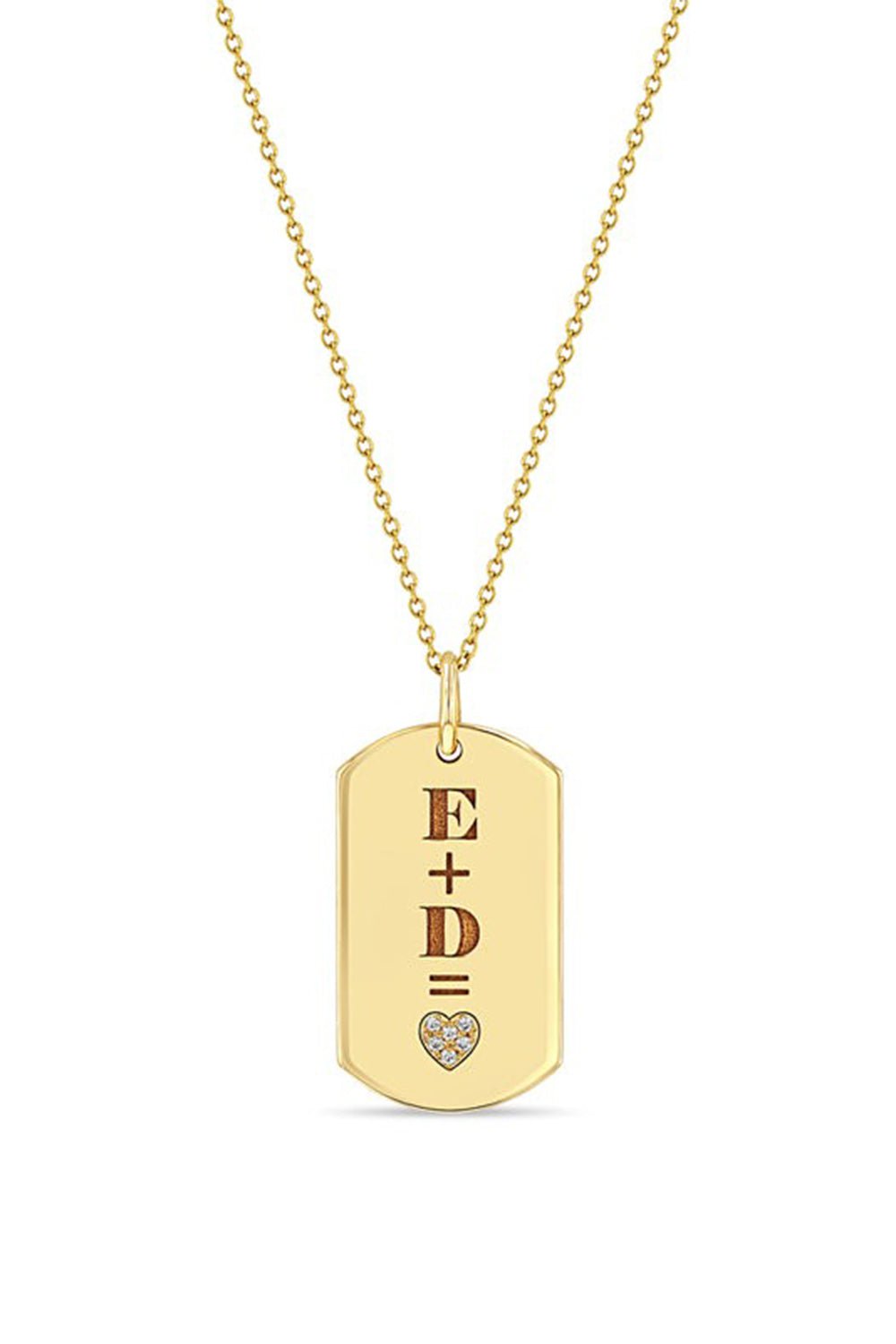 ZOE CHICCO-Diamond Heart Equation Medium Dog Tag Necklace-YELLOW GOLD