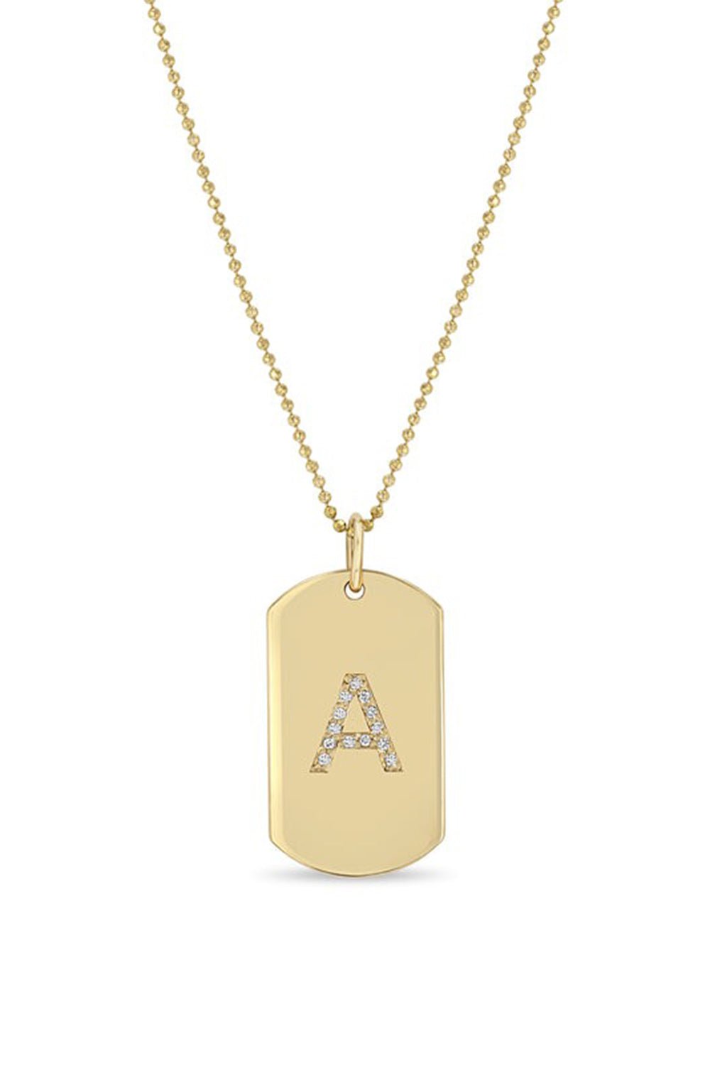 ZOE CHICCO-Diamond Initial Dog Tag Necklace-YELLOW GOLD
