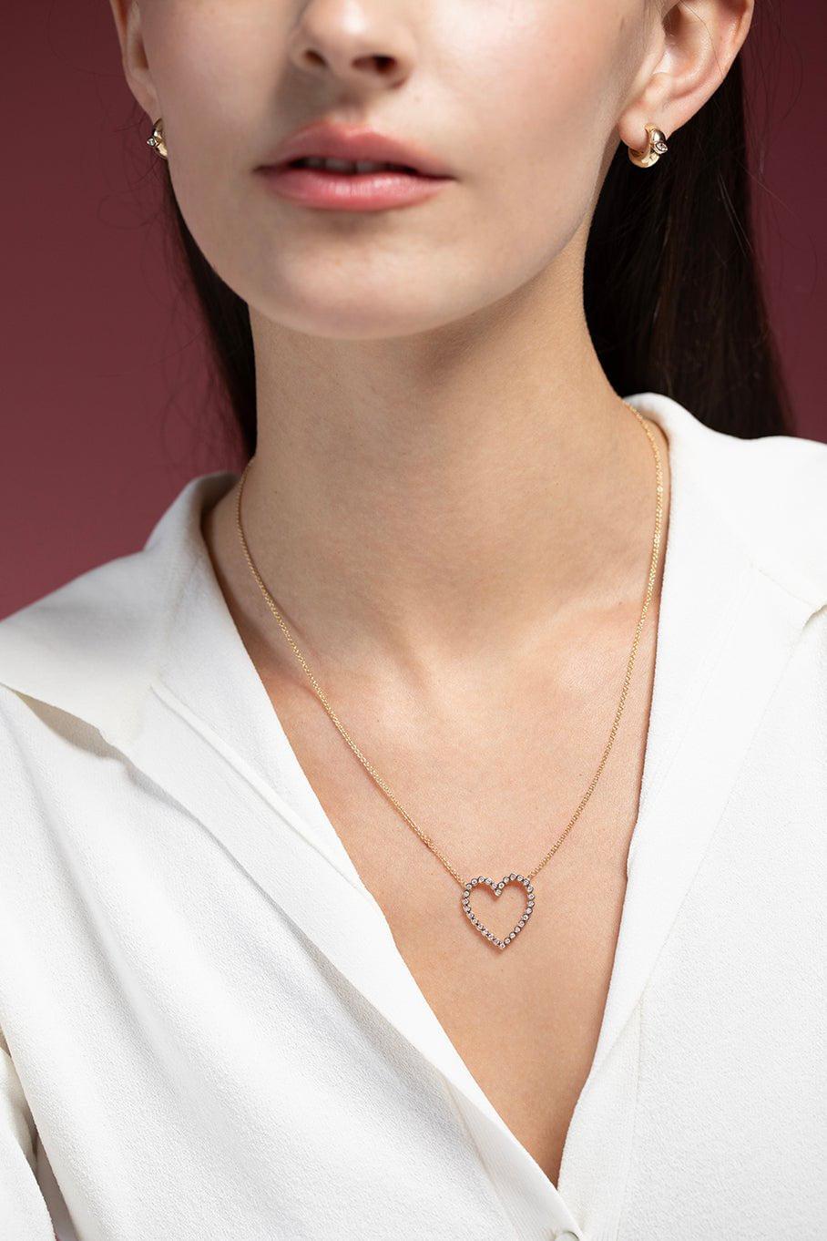 ZOE CHICCO-Diamond Open Heart Necklace-YELLOW GOLD