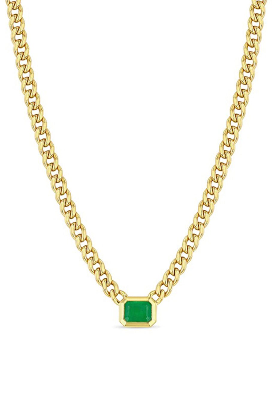 ZOE CHICCO-Emerald Curb Chain Necklace-YELLOW GOLD