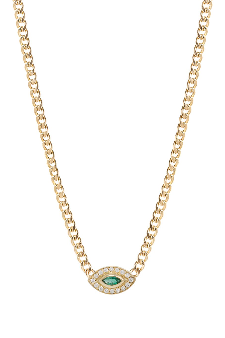 ZOE CHICCO-Emerald Diamond Eye Curb Chain Necklace-YELLOW GOLD