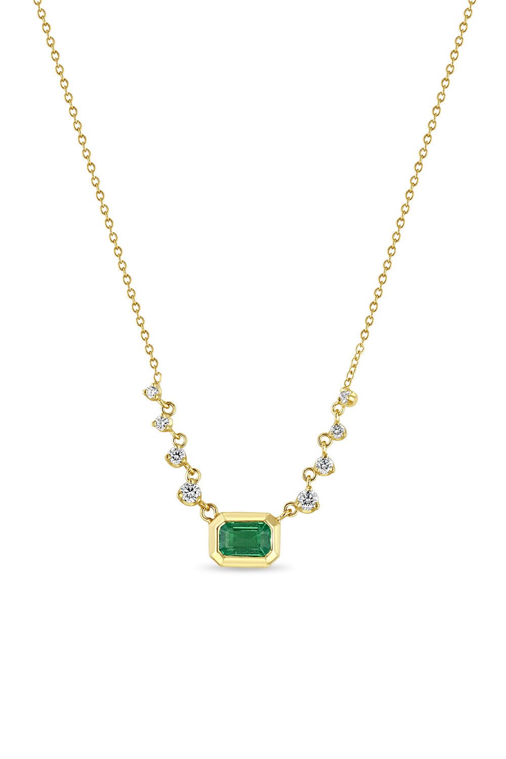 ZOE CHICCO-Emerald Graduating Bezel Necklace-YELLOW GOLD