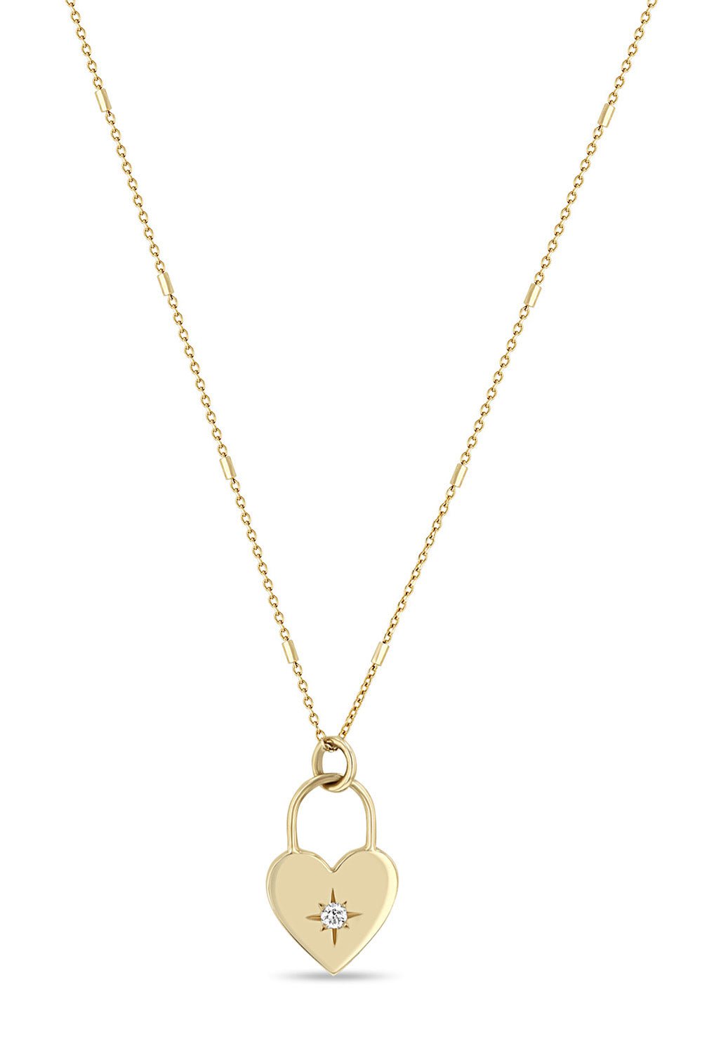 ZOE CHICCO-Heart Padlock Necklace-YELLOW GOLD