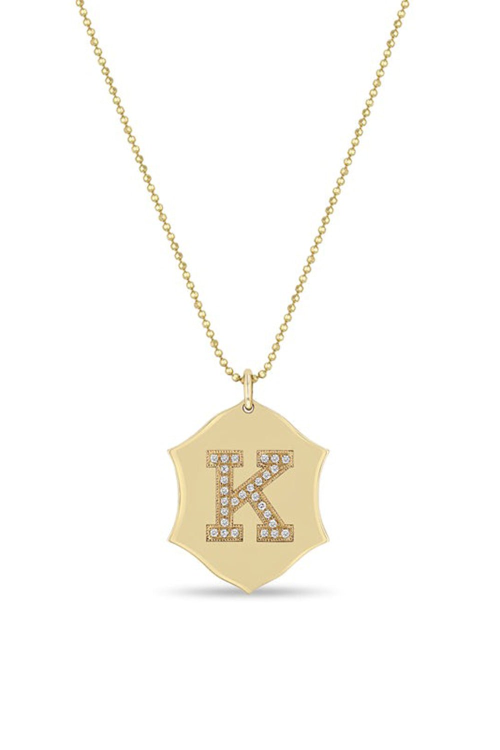ZOE CHICCO-Initial Ornate Shield Pendant Necklace-YELLOW GOLD