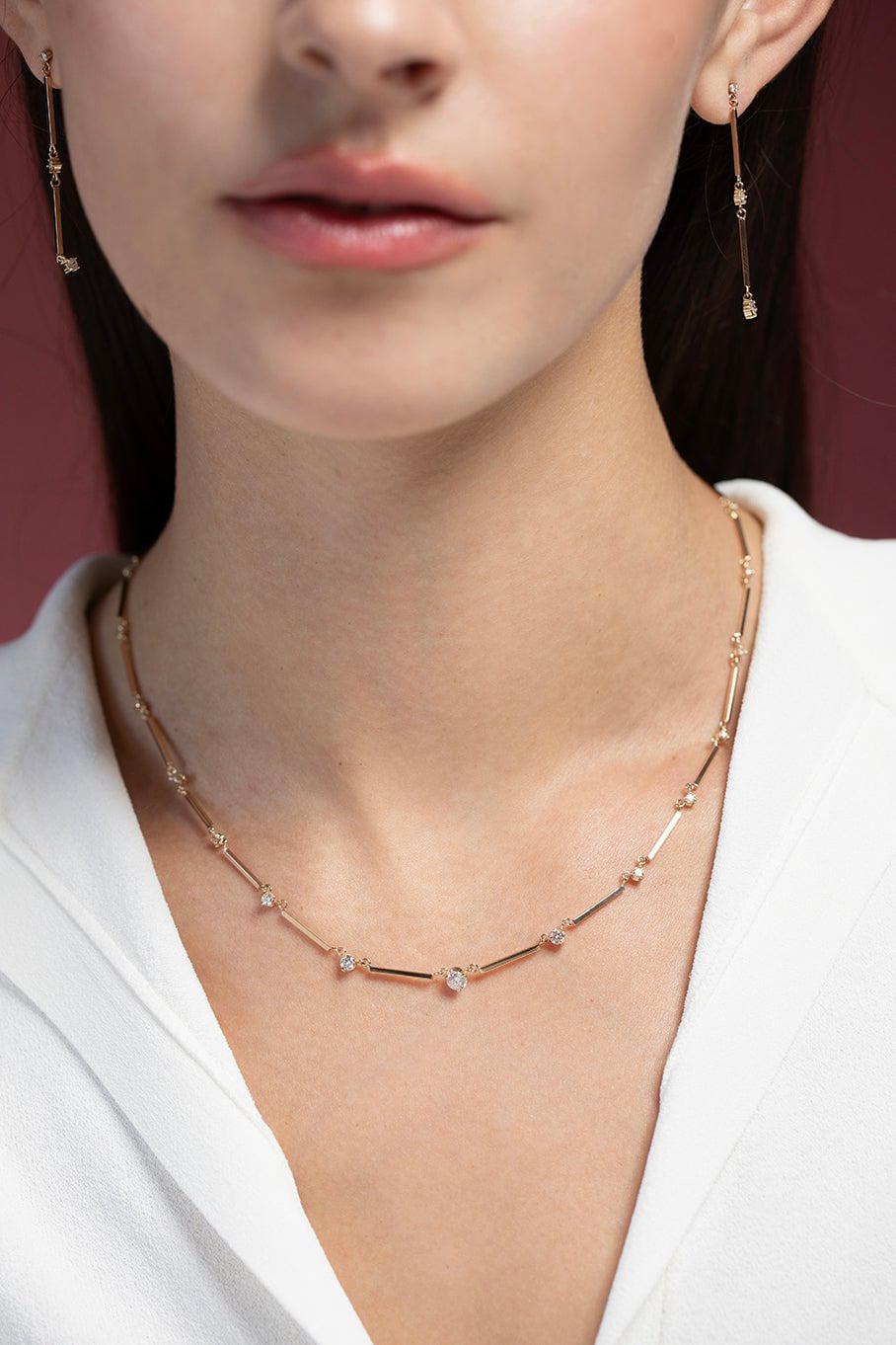 ZOE CHICCO-Linked Bar Graduating Diamond Necklace-YELLOW GOLD